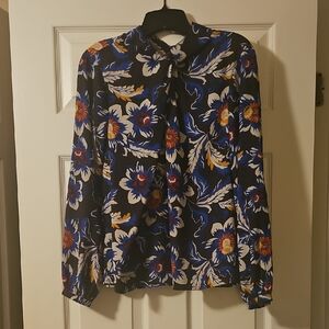 Floral Women's Top - Blue and White